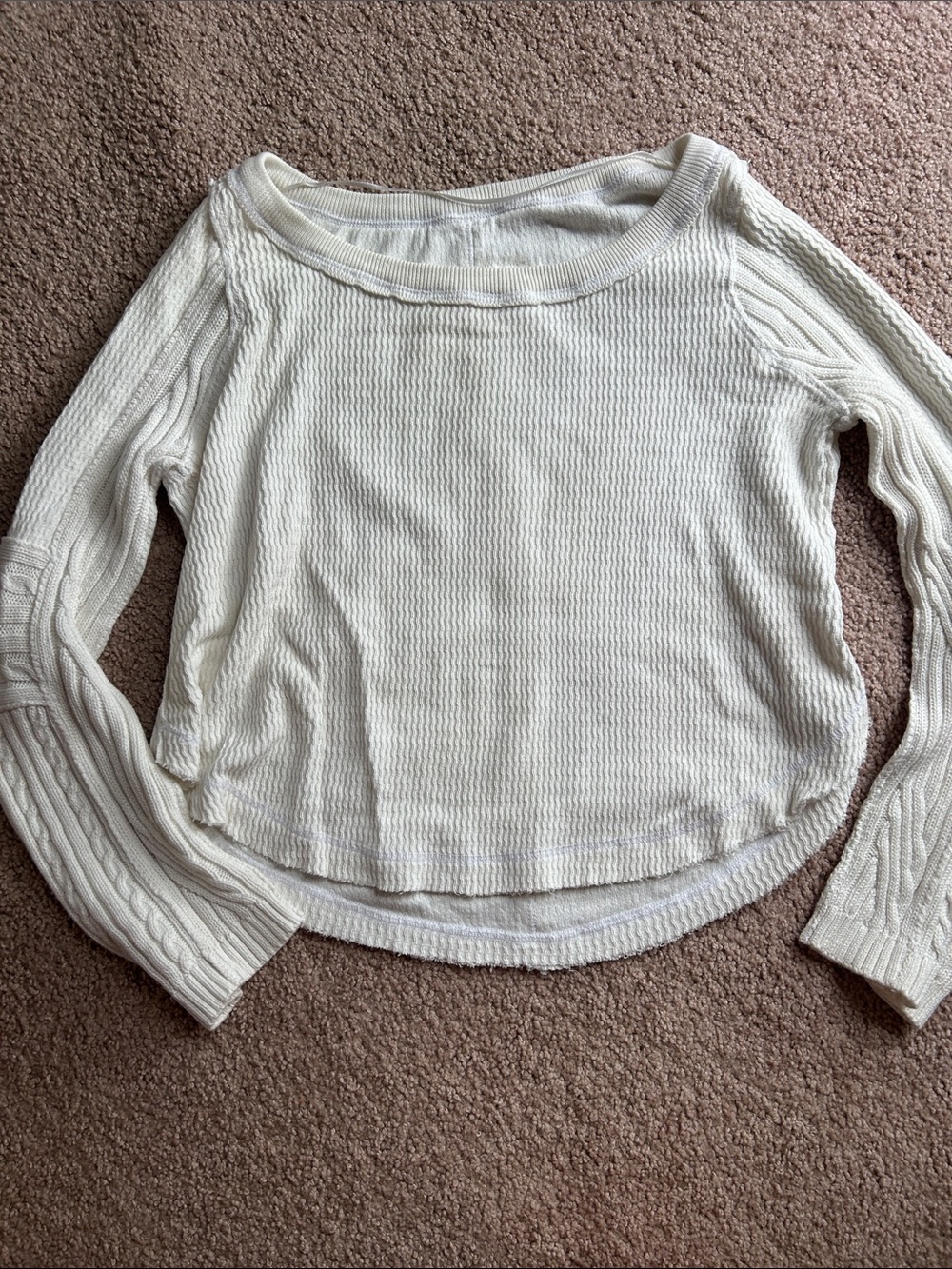 Free People wide neck Cream Waffle & Cable Knit Pullover